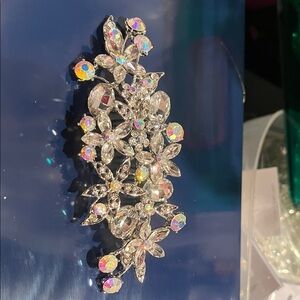 Elegant Silver Floral Crystal Brooch